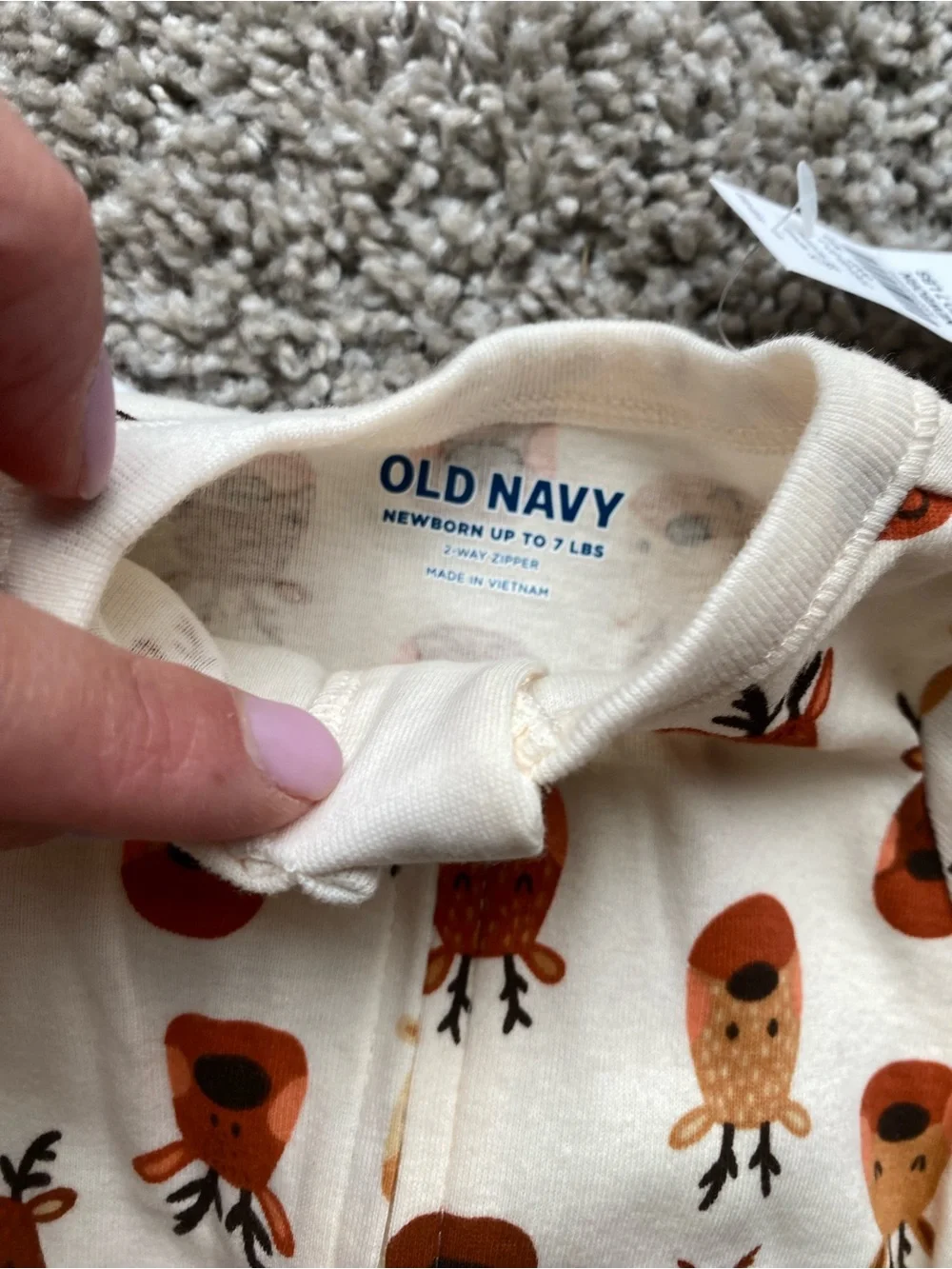 Cozy Reindeer Print Footed One-Piece Pajamas - Gray & Cream